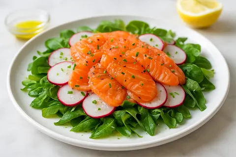 Salmon & Radish Carpaccio over Baby Greens