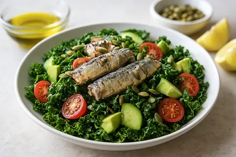 Sardine, Kale & Pumpkin Seed Power Salad
