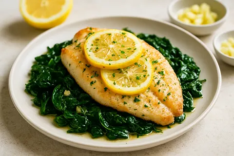 Lemon-Garlic Butterfish with Spinach