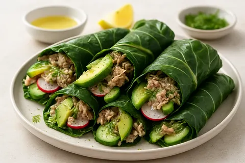 Tuna Avocado & Radish Collard Wraps