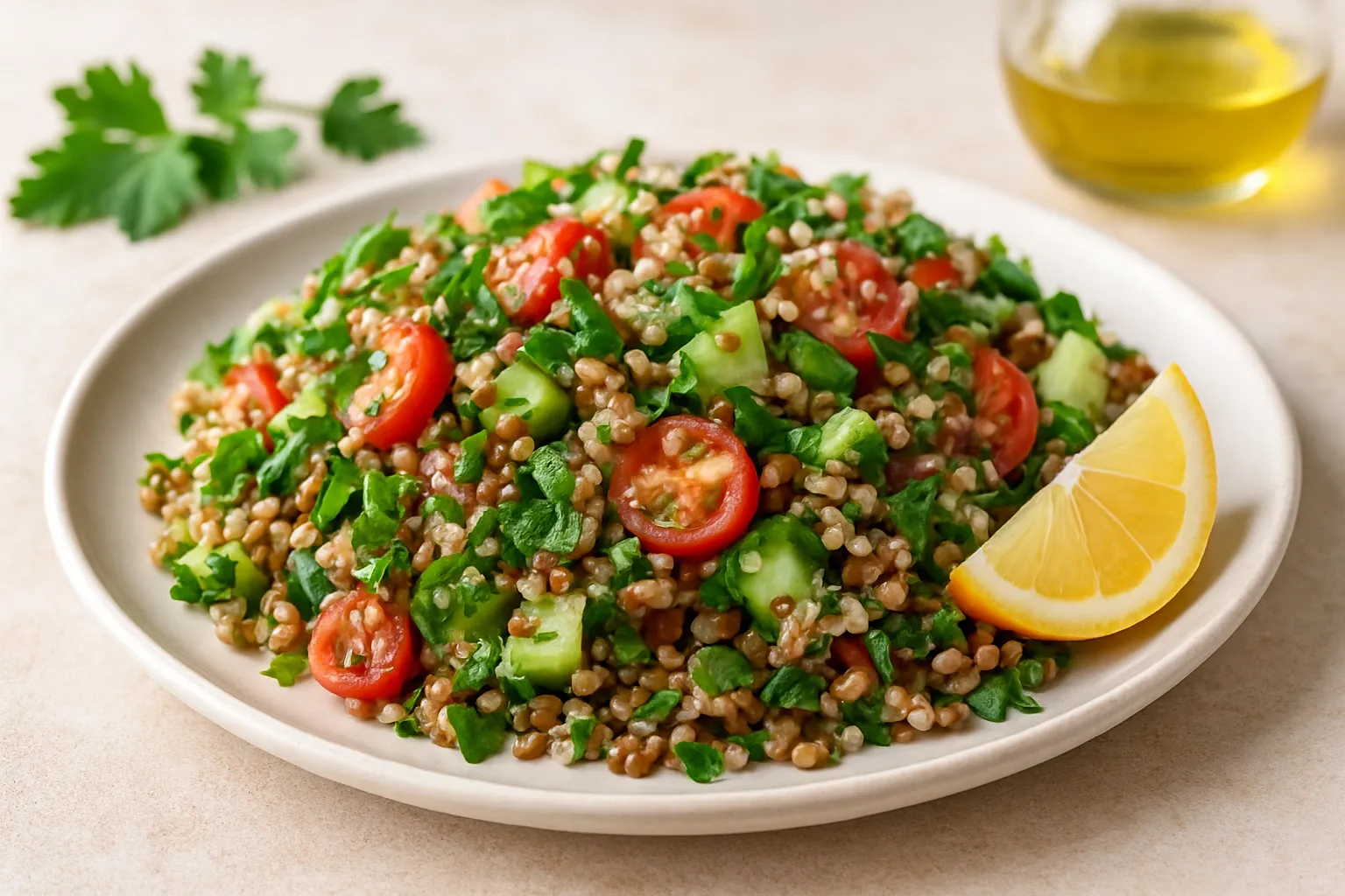 Nutritious Lentil & Quinoa Tabouli with Parsley & Mint