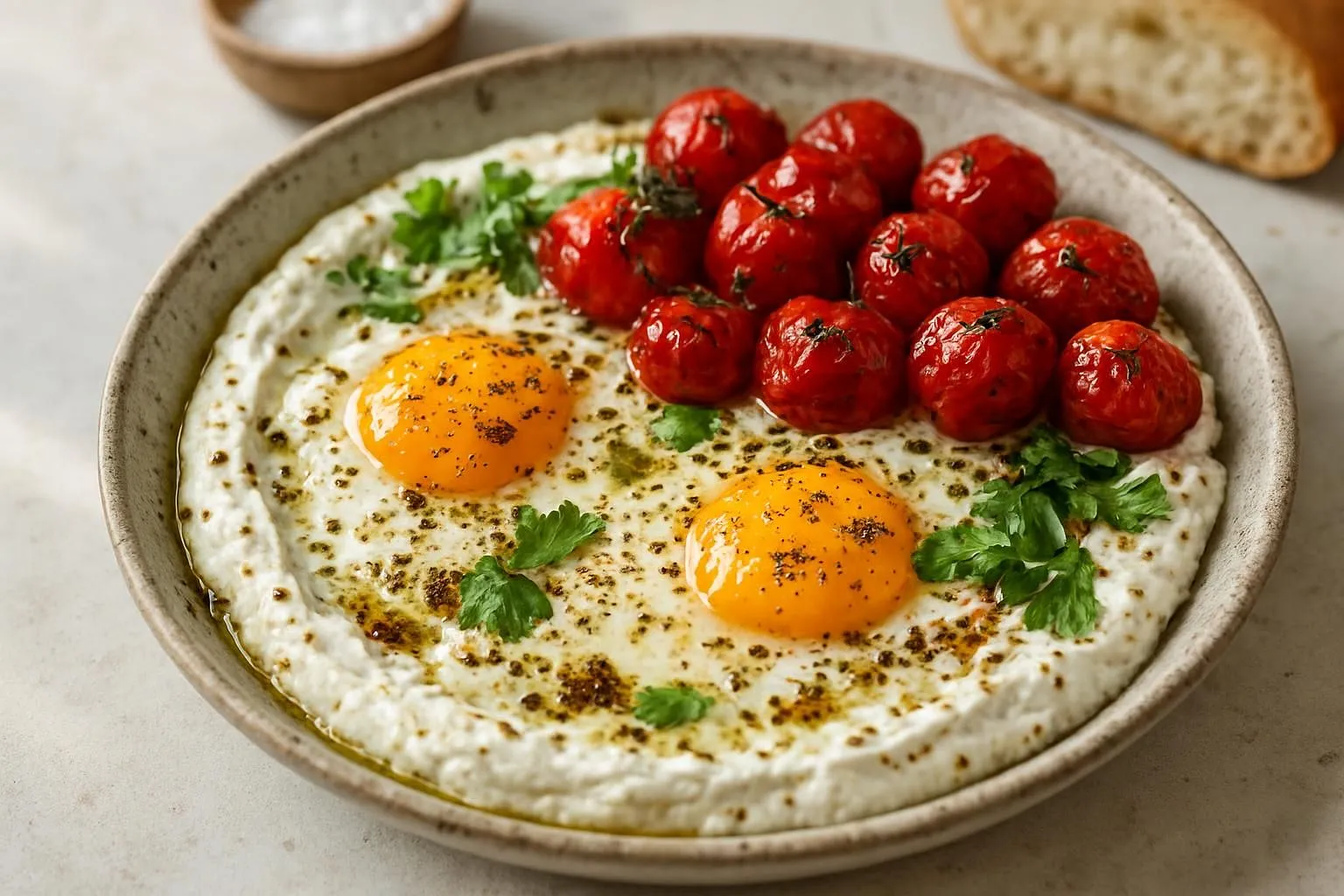 Za'atar Baked Eggs with Whipped Feta and Roasted Cherry Tomatoes