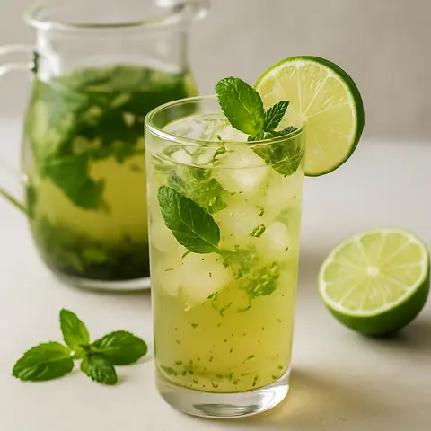 Cold Infused Green Tea with Mint and Lime Zest