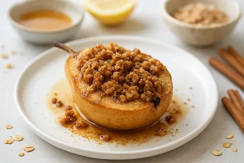 Baked Cinnamon-Spiced Pear with Tigernut Streusel