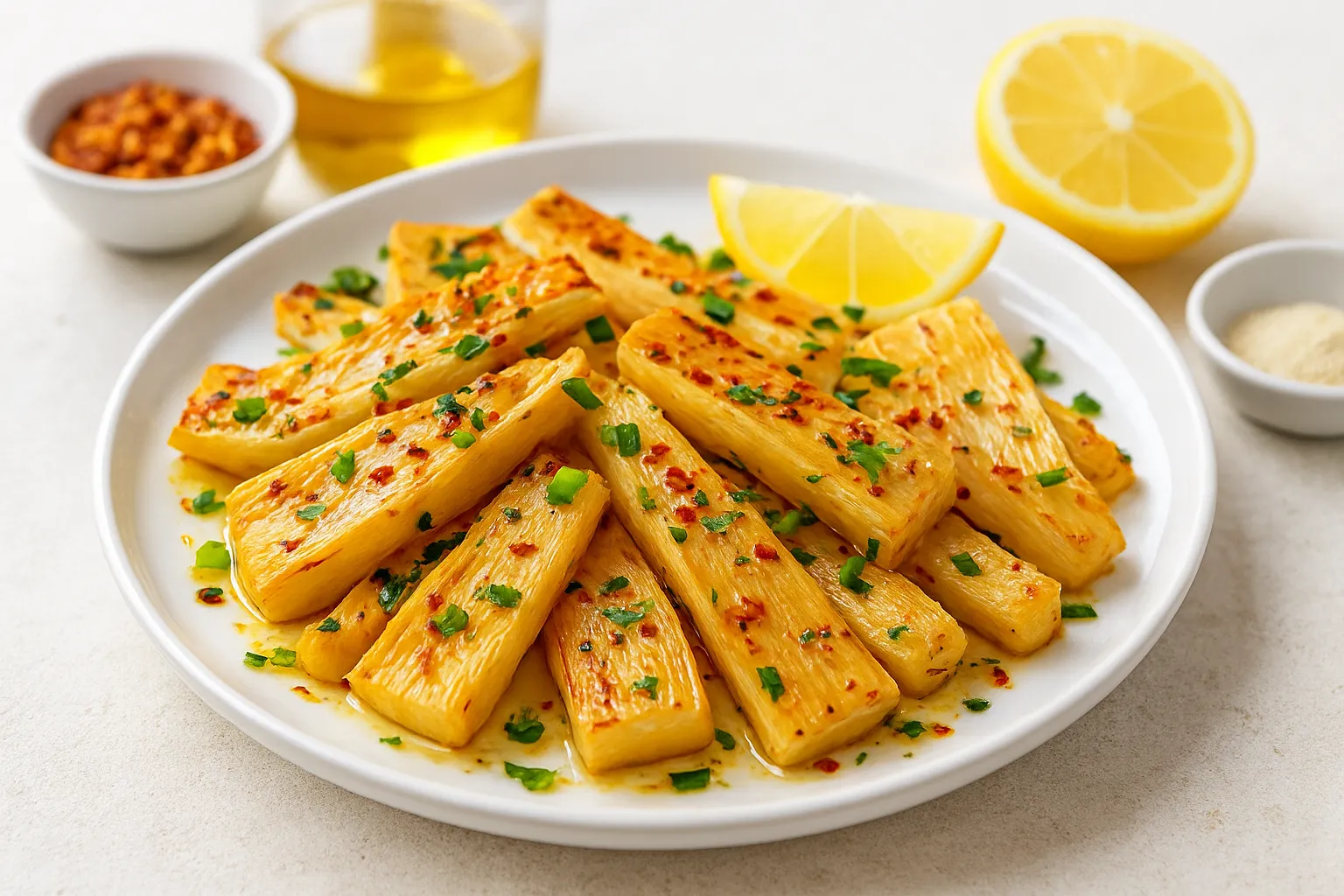 Lemon-Roasted Bamboo Shoots with Chili Flakes