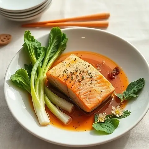 Ginger-Lemongrass Poached Salmon with Bok Choy