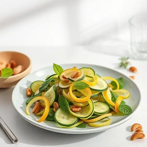 Zucchini Ribbon, Mint & Lemon Salad with Pine Nuts