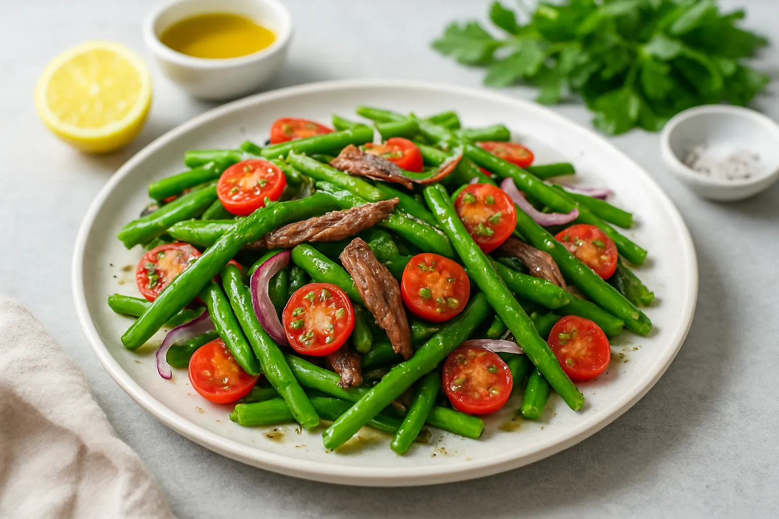 Nutritious Green Bean, Cherry Tomato & Anchovy Salad