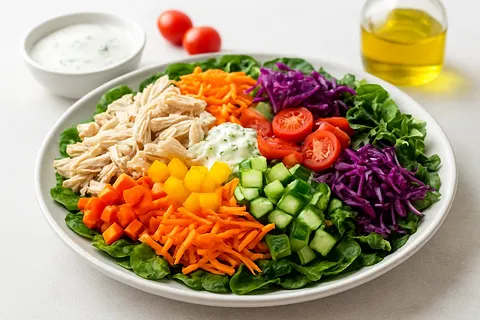 Rainbow Crunch Chicken Salad with Greek Yogurt Herb Dressing