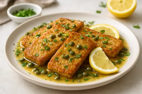 Tempeh Piccata with Lemon Caper Sauce