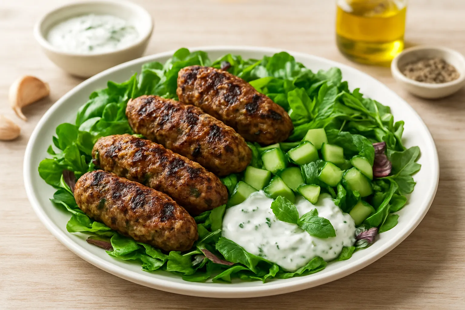 Grilled Lamb Kofta Salad with Mint-Yogurt