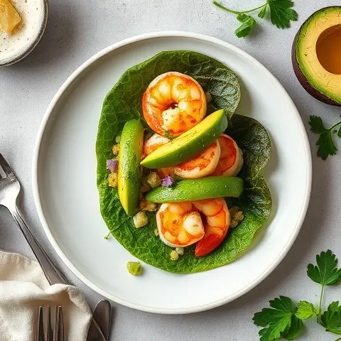 Shrimp & Avocado Collard Wraps with Cilantro-Lime Dressing