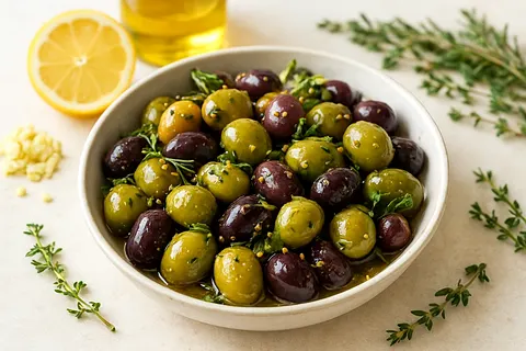 Garlic-Lemon Marinated Olives (Warm)