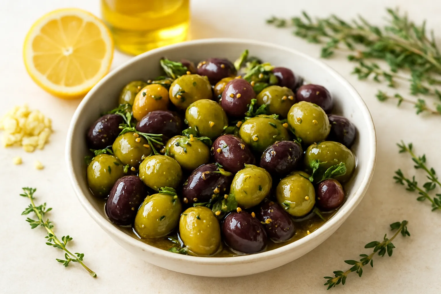 Garlic-Lemon Marinated Olives (Warm)
