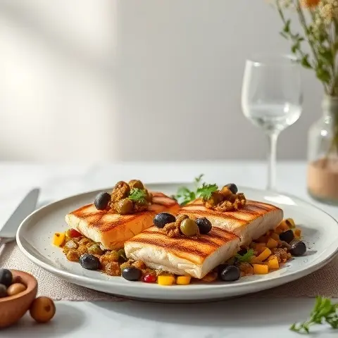 Grilled Swordfish Steaks with Olive Tapenade