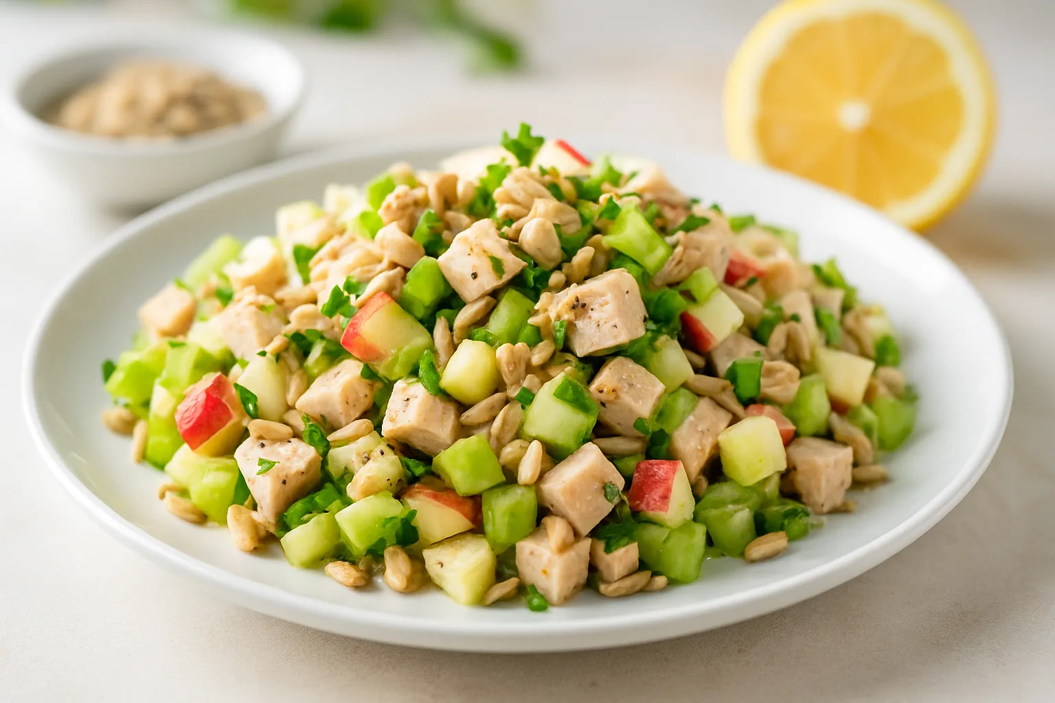 Light Chicken Salad with Apple, Celery, and Sunflower Seeds