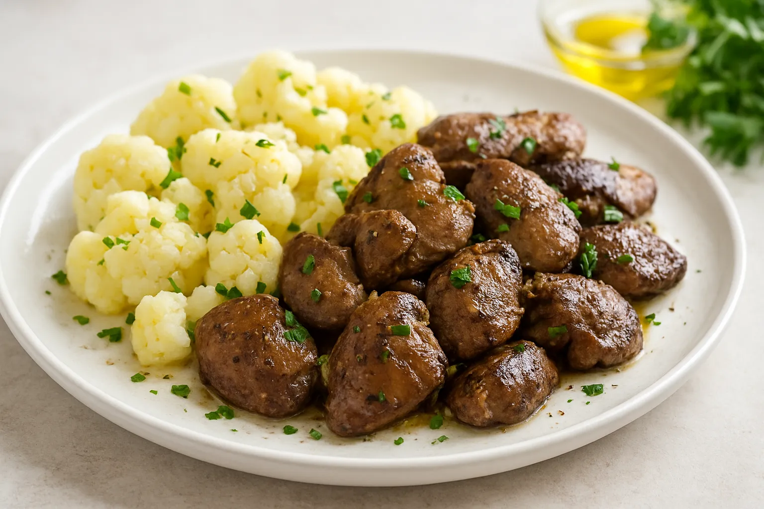 Pan-Roasted Chicken Livers with Steamed Cauliflower