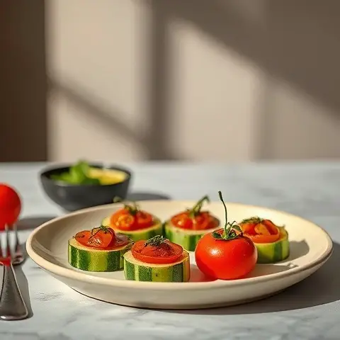 Shito-Style Tomato-Cucumber Bites—Mild Heat