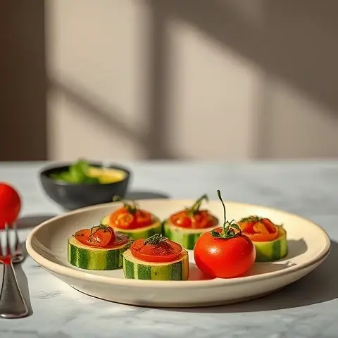 Shito-Style Tomato-Cucumber Bites—Mild Heat
