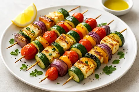 Grilled Halloumi & Vegetable Skewers
