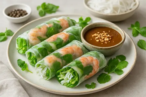 Saigon-Style Gỏi Cuốn with Poached Shrimp and Hoisin-Peanut Sauce