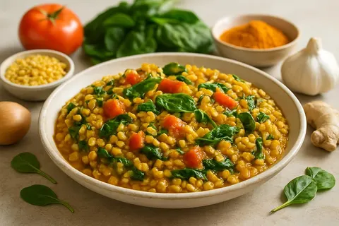 Spiced Mung Bean & Spinach Detox Khichdi