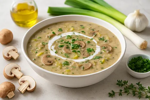 Creamy Leek & Mushroom Soup with Coconut Cream