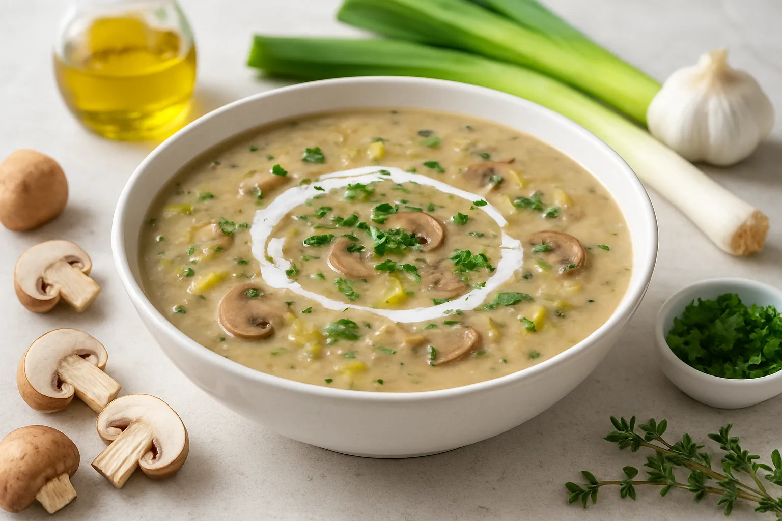 Creamy Leek & Mushroom Soup with Coconut Cream