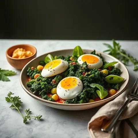 Green Shakshuka with Kale, Herbs, and Poached Eggs