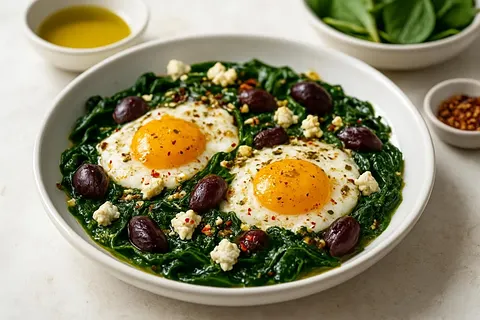 Mediterranean Feta & Olive Egg Bake with Za'atar Spinach