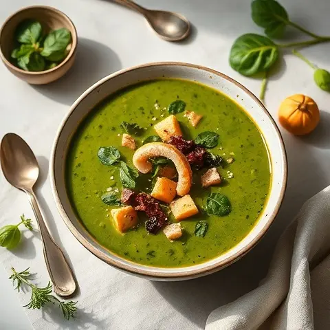 Tempeh and Spinach Green Curry Soup