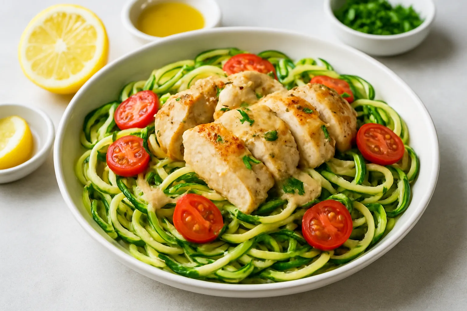 Zucchini Noodles with Lemon-Tahini Chicken
