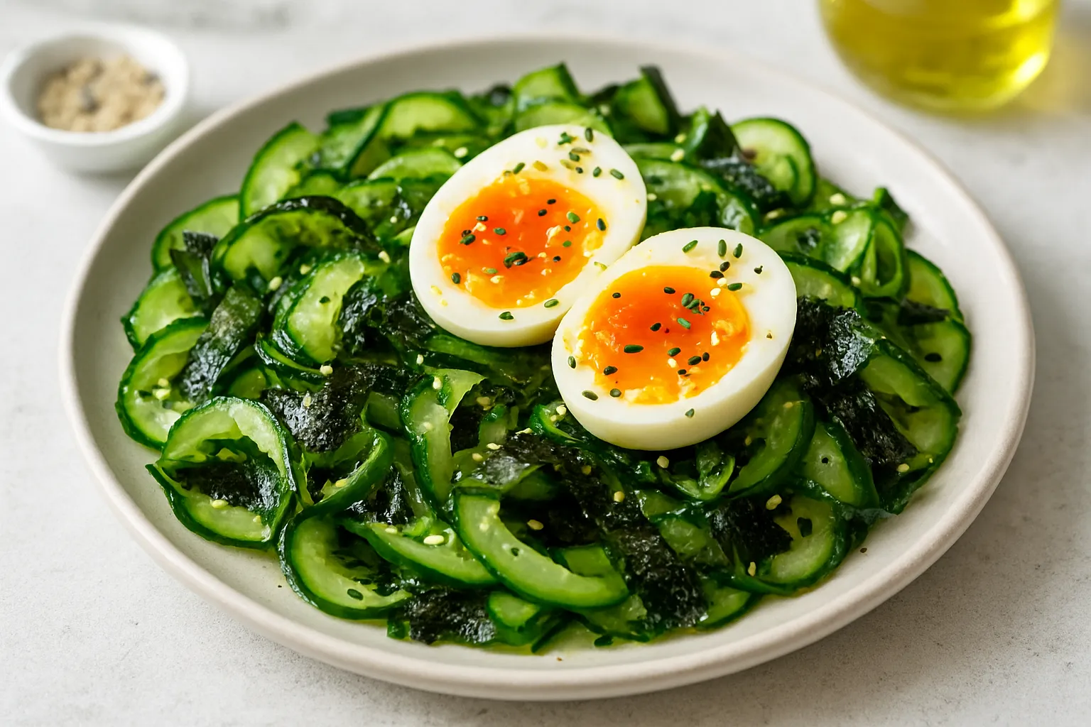 Soft-Boiled Egg & Cucumber Seaweed Salad