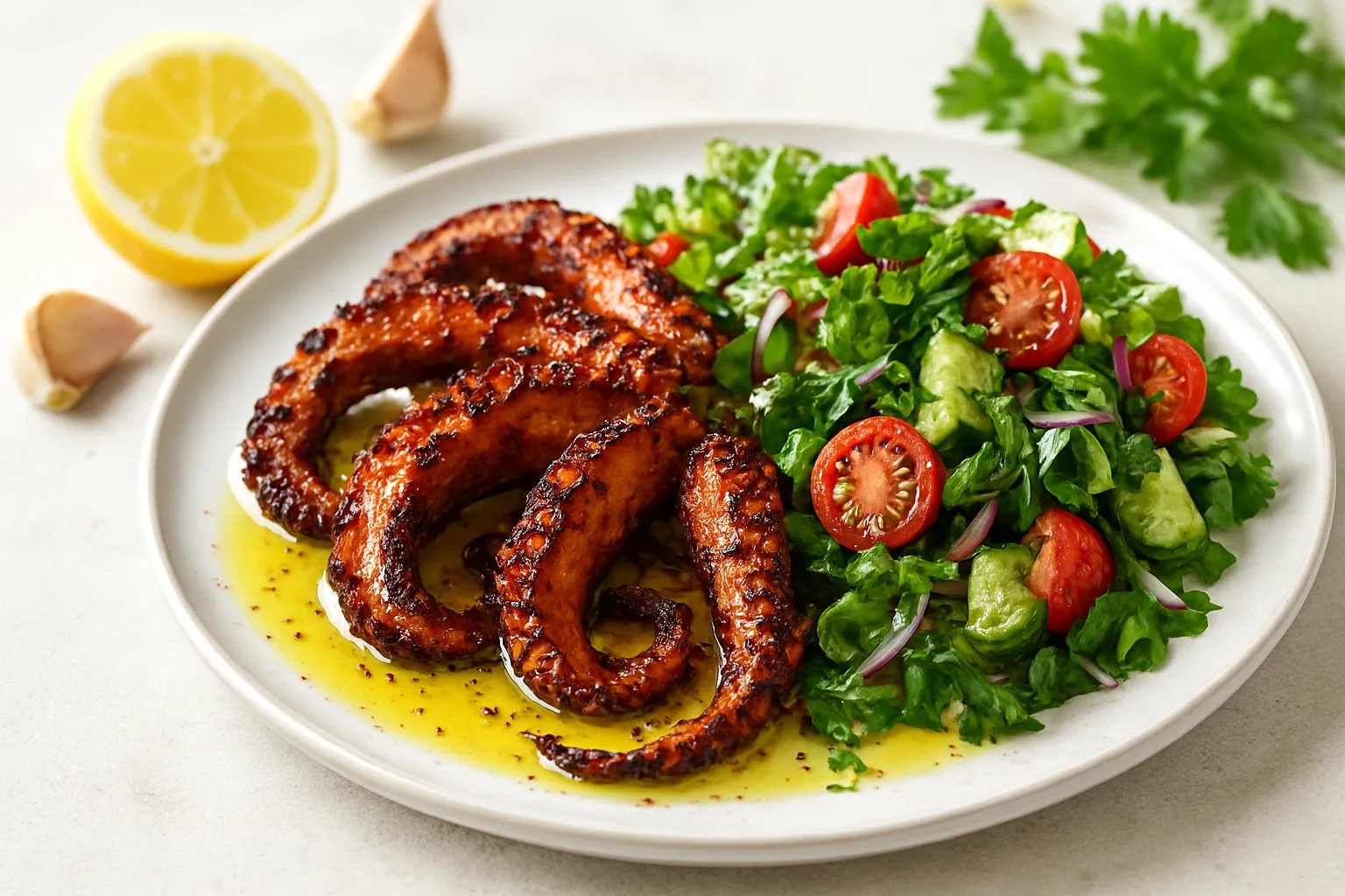 Mediterranean Grilled Octopus with Zesty Herb Salad