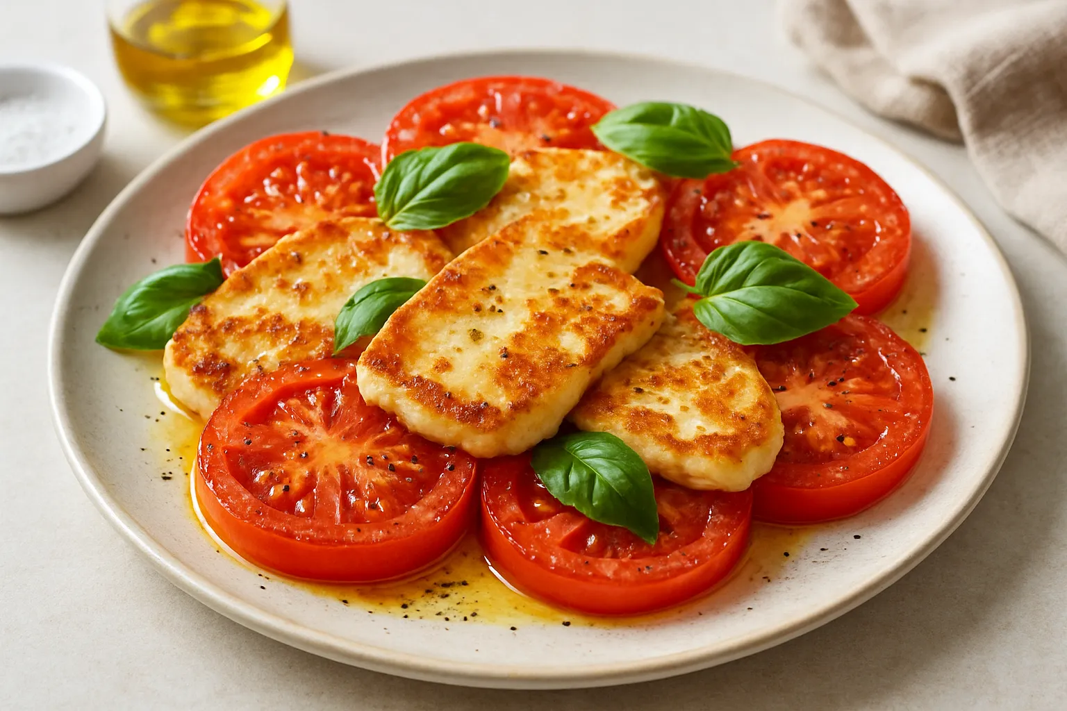Pan-Fried Halloumi & Tomato Slices