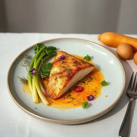 Rose-Turmeric Baked Mackerel with Roasted Kohlrabi