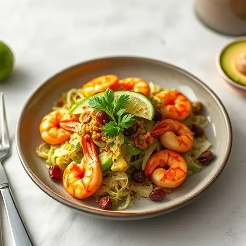 Chili-Lime Shrimp with Avocado Cabbage Slaw