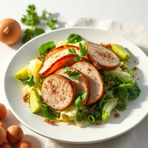 Charred Cabbage and Herb Salad with Roasted Turkey Slices