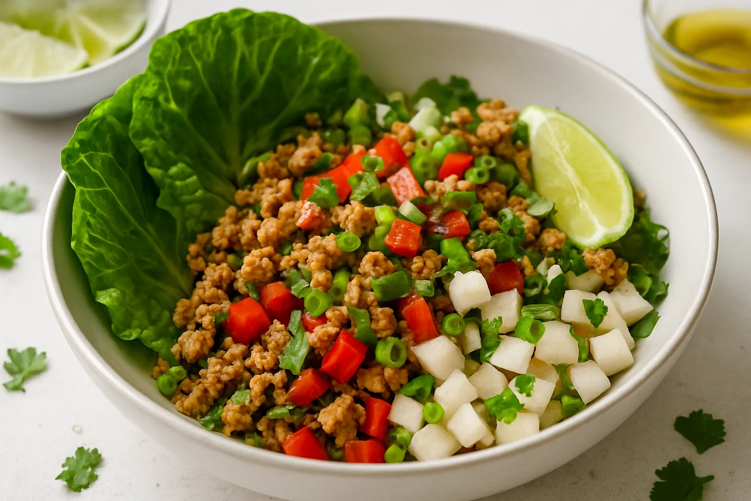 Zesty Turkey Lettuce Wrap Bowl with Jicama and Herbs
