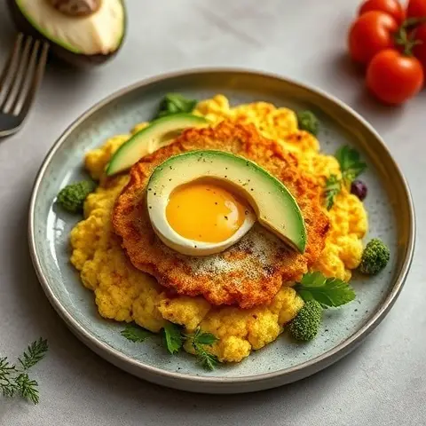 Turmeric Cauliflower Hash Browns with Avocado