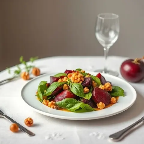 Roasted Beet and Walnut Salad with Mustard Vinaigrette