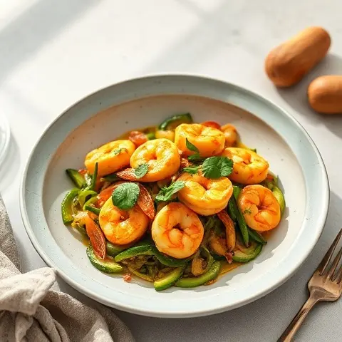 Turmeric-Tamari-Free Shrimp Stir-Fry with Zucchini