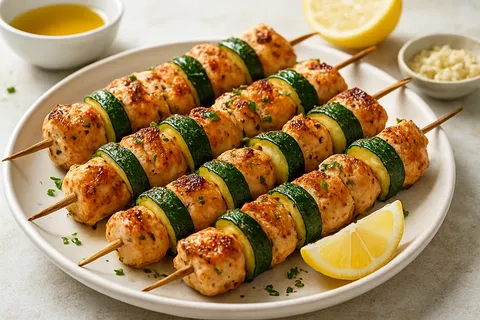 Lemon-Garlic Chicken Skewers with Zucchini