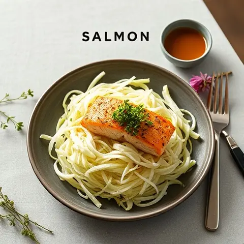 Hawaiian Salmon Poke on Shredded Cabbage with Sesame-Free Dressing