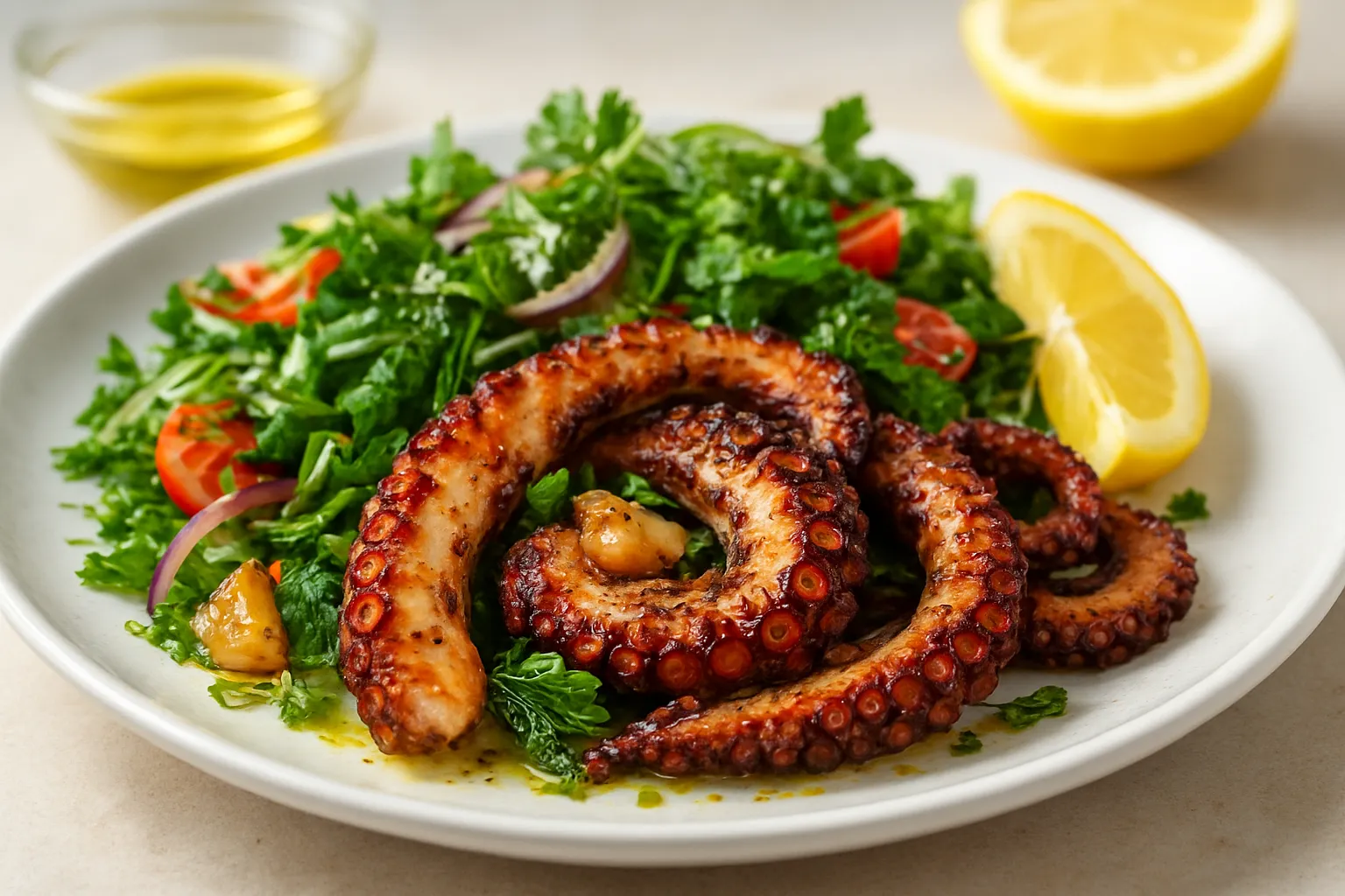 Lemon-Garlic Grilled Octopus with Herb Salad