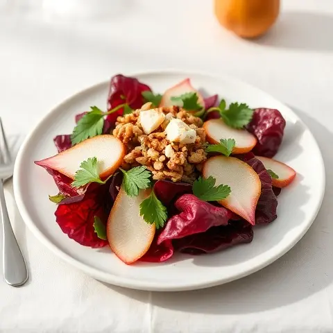 Nutritious Radicchio, Pear & Walnut Salad with Gorgonzola Crumble