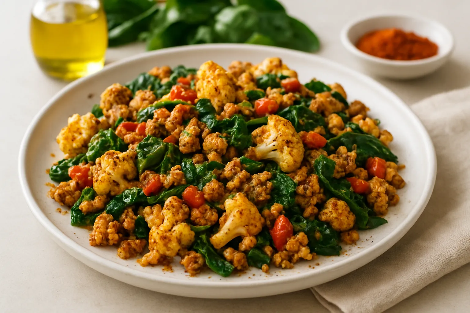 Turkey-Spinach Breakfast Hash with Cauliflower