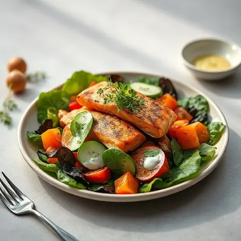 Tandoori Salmon Salad with Cucumber Raita