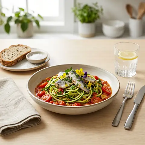 Sardine and Tomato Zoodle Toss