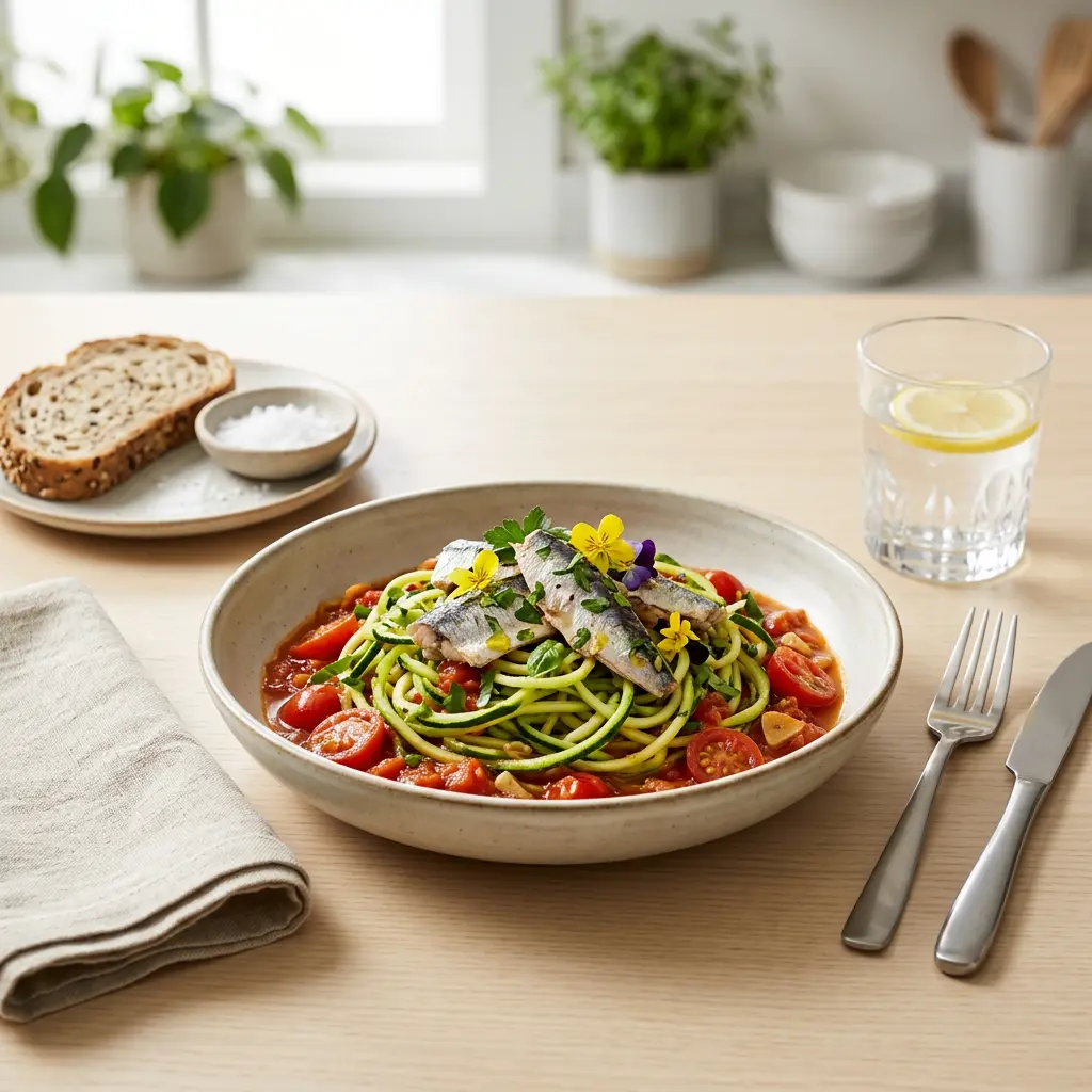 Sardine and Tomato Zoodle Toss